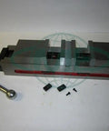 Six Inch Double Lock Cnc Machine Vise With Hardened Steel Bed And Reversible Step Jaws For Heavy Duty Fabrication, shown from above.