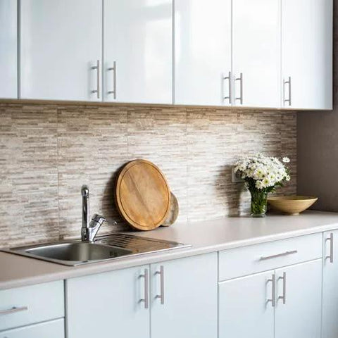 Kitchen cabinets with 4 Inch Satin Nickel Truss Bar Cabinet Pulls 10 Pack Center To Center 104 mm Stylish Durable Drawer Handles installed