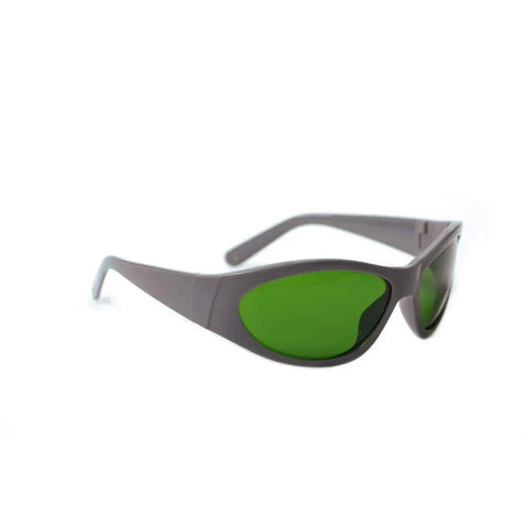 Heavy Duty Laser Safety Glasses No Bs Protection For Nd Yag 980Nm 1064Nm 1320Nm Operators With Od4 Plus Rating and gray frames with green lenses.