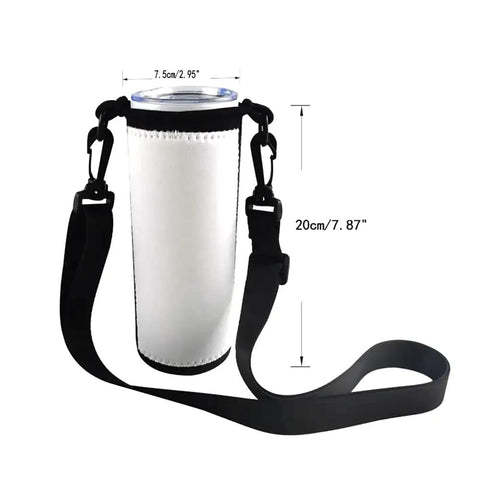 Ten Pack Neoprene Water Bottle Carrier Sleeves For Heat Press Sublimation Tumbler Cup with Shoulder Strap and Measurements