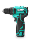 Real Deal 12V Brushless Cordless Drill Driver With 19 Plus One Torque Settings, side view showing steel motor housing and non-slip grip.