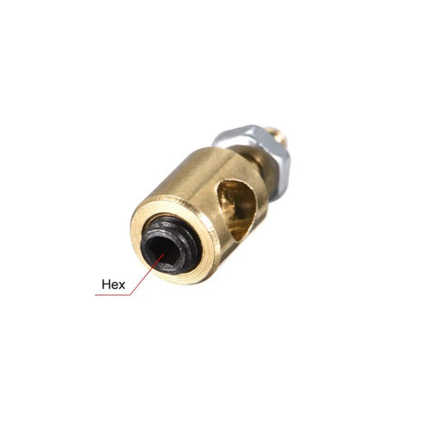 RC Plane Push Rod Connectors Linkage Stoppers Copper 3mm Hole 5mm Body 12.5mm Total Length close-up view