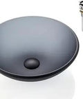 European Grey Series Sleek Tempered Glass Vessel Sink Above Counter Round Vanity Bowl With Pop Up Drain Matte Transparent Grey Finish