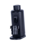 Hitting The Sweet Spot With Next Level Electric Single Dose Coffee Grinder 83Mm Steel Conical Burrs Stepless Adjustment And Zero Static Control For Barista Grade Espresso Filter Brews Black side view showing compact design and ground coffee holder.