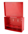 Red Fire Sprinkler Spare Head Box Boss Lockbox Wall Mount Keeper for 3 Heads NFPA Certified open view showing storage slots.