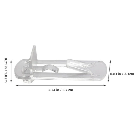 Transparent Shelf Clips Set For Cabinets And Bookshelves With Locking Pegs, 2.24 in size shown with dimensions