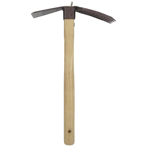 Heavy Duty Hoe And Fork Garden Tool Combo with 3.25 Inch Carbon Steel Blade and 4 Prong Fork for Weeding and Trenching