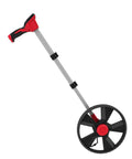 Rugged 12 Inch Digital Measuring Wheel With IP54 Backlit Display showing side view with ergonomic grip, designed for heavy duty job sites.