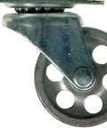 Extra Heavy Duty 2 1/2 Inch Cast Iron Swivel Plate Caster With Precision Ball Bearings showing side view of wheel and mount.
