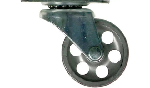 Extra Heavy Duty 2 1/2 Inch Cast Iron Swivel Plate Caster With Precision Ball Bearings showing side view of wheel and mount.