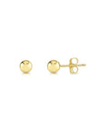 14K Yellow Gold Polished Ball Stud Earrings With Butterfly Pushbacks, 4mm Tiny Spheres, Real Gold Finish, Durable Secure Fit For Everyday Wear, Unisex Go To Minimalist Style, Gift Ready. front and side view