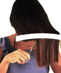 Effortless Home Hair Cutting Guide Designed For Lowkey Perfect Bangs And Seamless Salon Quality Diy Trimming Tool Set Of Two For All Hair Types Zero Hassle Quick Fix with hair cutting shield in use.