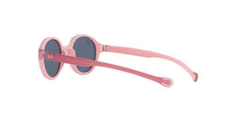 Junior RJ9075S Round Sunglasses XX-Small, pink rubber frame, green mirrored lenses, side view, narrow fit for small heads