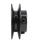 AK25 Single Groove Web Sheave For V Belt Drive, Cast Iron Pulley, 2.5 Inch Outer Diameter, Five Eighths Inch Bore, Beefy One Groove Design For Smooth Quiet Operation side view