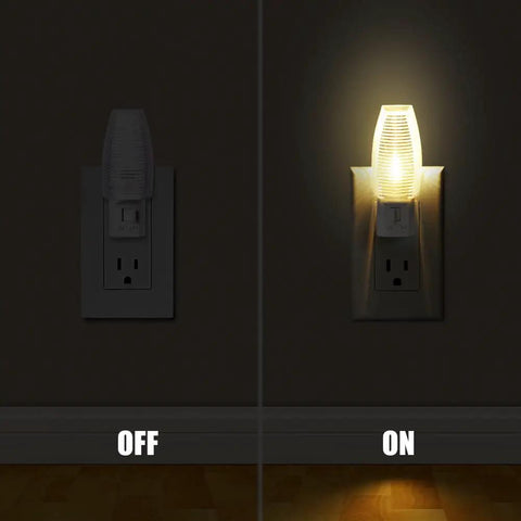 Plug In Night Light Lamps With Manual On Off Switch For Kids Nursery Bedroom Bathroom Hallway Stairs And Kitchen Soft Warm White 2700K LED Energy Efficient 0.5W No Bulb Replacement Six Pack showing off and on modes