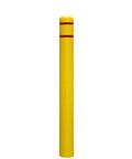 Tough As Nails Heavy Duty Bollard Cover Shields Parking Lots And Docks From Scrapes While Taking No Scratches From Heavy Traffic Built For Any Weather Solid Barrier For Warehouses Bright Yellow, tall cylindrical bollard cover with red stripes.