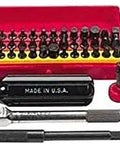 Mini Deluxe Ratchet Set, 52 Piece With Four Tools, Durable Alloy Steel, Compact Design, Red and Black Case, Stainless Finish