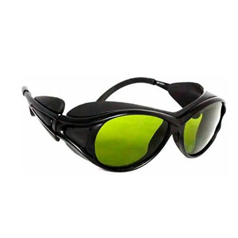 Kickass Wide Spectrum Laser Safety Glasses Offering Hella Tough OD5 Protection And Industrial Pc Lens Build For Complete 190 Nm To 1700 Nm Eye Coverage, featuring green tinted lenses.