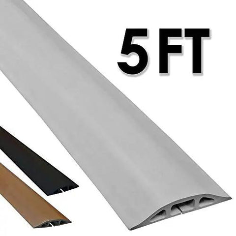 D-2 Low Profile Rubber Cord Cover For Floor Cables, 5 Feet, Gray, Raw Rubber Material With Slit Center Channel, Durable Protector