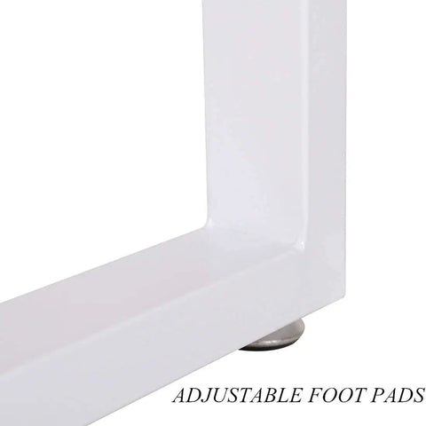 Close-up of adjustable foot pad on White Metal Table Legs 28 Inch Square Tube For Dining Tables And Desks Set Of 4 Heavy Duty Support