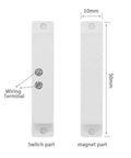 Diagram of Four Pack NC Wired Door Alarm Magnetic Contact Sensor with dimensions and wiring terminal.