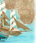 Model of Australian Clipper ship on a map with CNC tool specifications text.