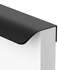 Premium Matte Black Cabinet Handles And Finger Pulls For Kitchen Cupboards 5 Inch aluminum edge pull on a white cabinet door.