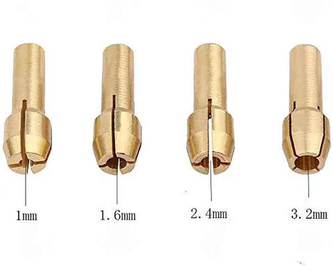 Nine Piece Brass Collet Set For Dremel Rotary Tools With Four Claw Grips Heat Treated Copper Collets And Nut Kit in various sizes