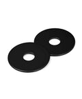 Two black oxide 304 stainless steel fender washers, 3/4-inch outer diameter.