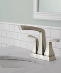 Vesna Centerset Bathroom Faucet Brushed Nickel Finish For 4 Inch 3 Hole Sinks Includes Pop Up Drain Assembly And Worry Free Drain Catch SpotShield No Fuss Sink Upgrade installed on marble countertop