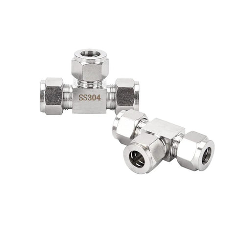 Pysrych 304 stainless steel compression tee, 3/8 in OD, 3-way tube fitting, pack of 2.