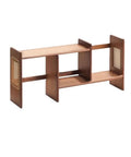 Expandable Bamboo Bookshelf Organizer For Your Home Office with rattan woven sides in open grid shelving design