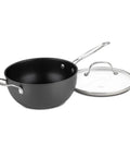 Chef's Classic Nonstick Hard Anodized 4-Quart Pan With Helper Handle And Glass Lid, durable and stovetop safe