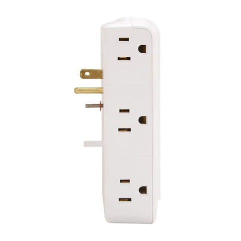 Side view of Six Outlet Wall Plug Extender With USB Ports And 1080 Joule Surge Protection Side Facing Wall Mount in white