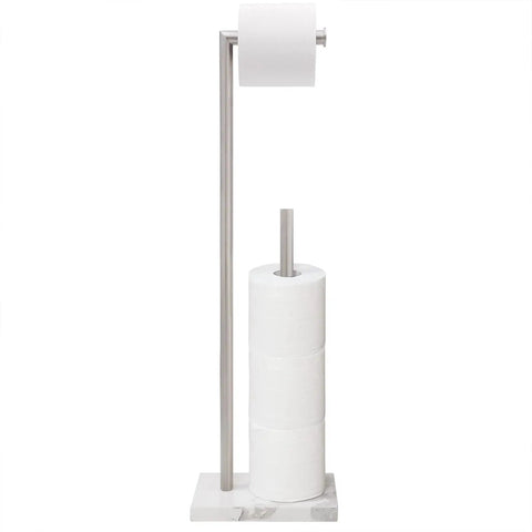 Free Standing Toilet Paper Holder With Reserve, Heavy Marble Base Keeps It Steady No Wobble, Durable 304 Stainless Steel Brushed Nickel Finish