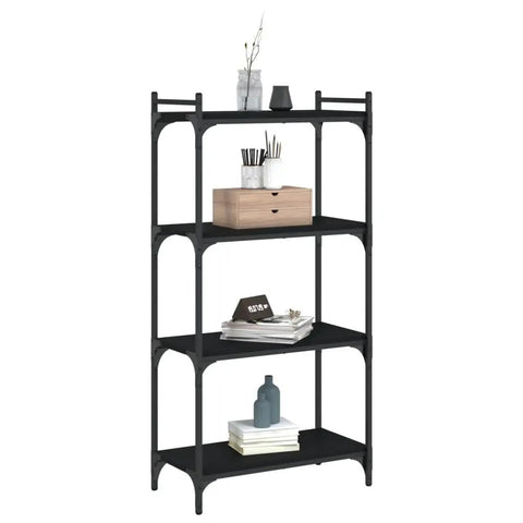 Industrial Style Four Shelf Bookcase With Matte Black Finish And Height Adjustable Shelves Engineered Wood Display Stand