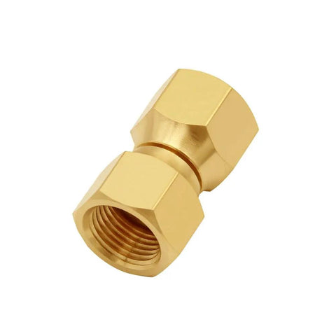 Two Pack Brass 3/8 Inch Flare Female Swivel Unions, Durable Solid Brass Construction, Corrosion Resistant, High Temperature Tolerance, 3/8 Inch Flare Female to 3/8 Inch Flare Female Connectors