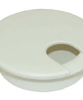 White Round Wire Management Grommet With Removable Lid For Desks And Cabinets, Cut Hole Size Two And A Half Inches, close-up