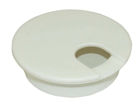 White Round Wire Management Grommet With Removable Lid For Desks And Cabinets, Cut Hole Size Two And A Half Inches, close-up
