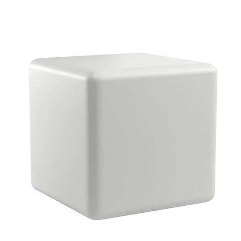 White Rechargeable LED Cube Chair Light With Remote, 16 Inch Glow Cube Seat Doubles As Waterproof Cube Table shown from side angle.