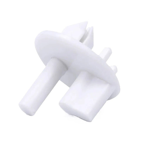 Four Pack 241993101 Refrigerator Shelf Support Clips Heavy Duty Plastic Crisper Bin Holder Pins Universal Fit for Frigidaire. White plastic clip.