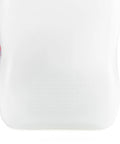 Close-up of white 5.5 Gallon Motorsport Liquid Container Jug With Contoured Handle Multipurpose Cap And Rubber Gaskets Ideal For Auto Fluids