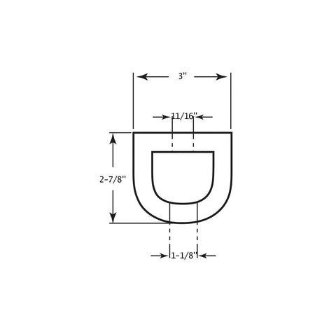 Diagram of Heavy Duty D Shaped Rubber Bumper For Trucks, Trailers, And Loading Docks, 3x3x12 Inches, 2 Holes, High Impact Protection