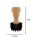 Espresso Portafilter Cleaning Brush with wood handle and stiff nylon bristles, 4-inch length, 2.4-inch diameter.