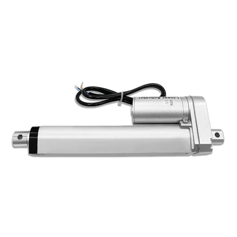 Beefy 6 Inch Stroke 12V Electric Linear Actuator With 225Lbs Load Capacity, silver aluminum housing, side view