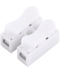 Front view of 2 Pin Quick Connect Wiring Terminals Kit, 100-Piece Assortment, Easy Snap Splice Connectors, white insulated clamps