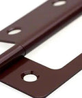 Close-up of 2.5-Inch Lightweight Iron Flash Hinge With Wood Screws For Quick Hanging, Universal Handed Design