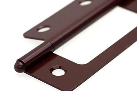 Close-up of 2.5-Inch Lightweight Iron Flash Hinge With Wood Screws For Quick Hanging, Universal Handed Design