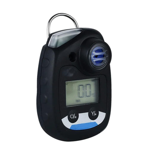 Handheld NH3 ammonia gas monitor with LCD display and blue sensor cap, 0-50 ppm, audible, visual and vibration alarm