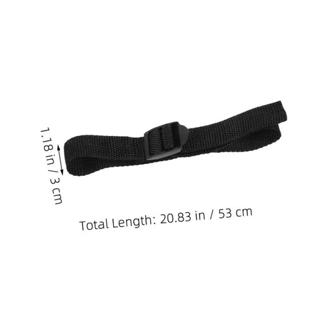 Black nylon strap from 16-Piece Lawn Aerator Shoes Straps For Easy Soil Aeration, showing buckle and size dimensions